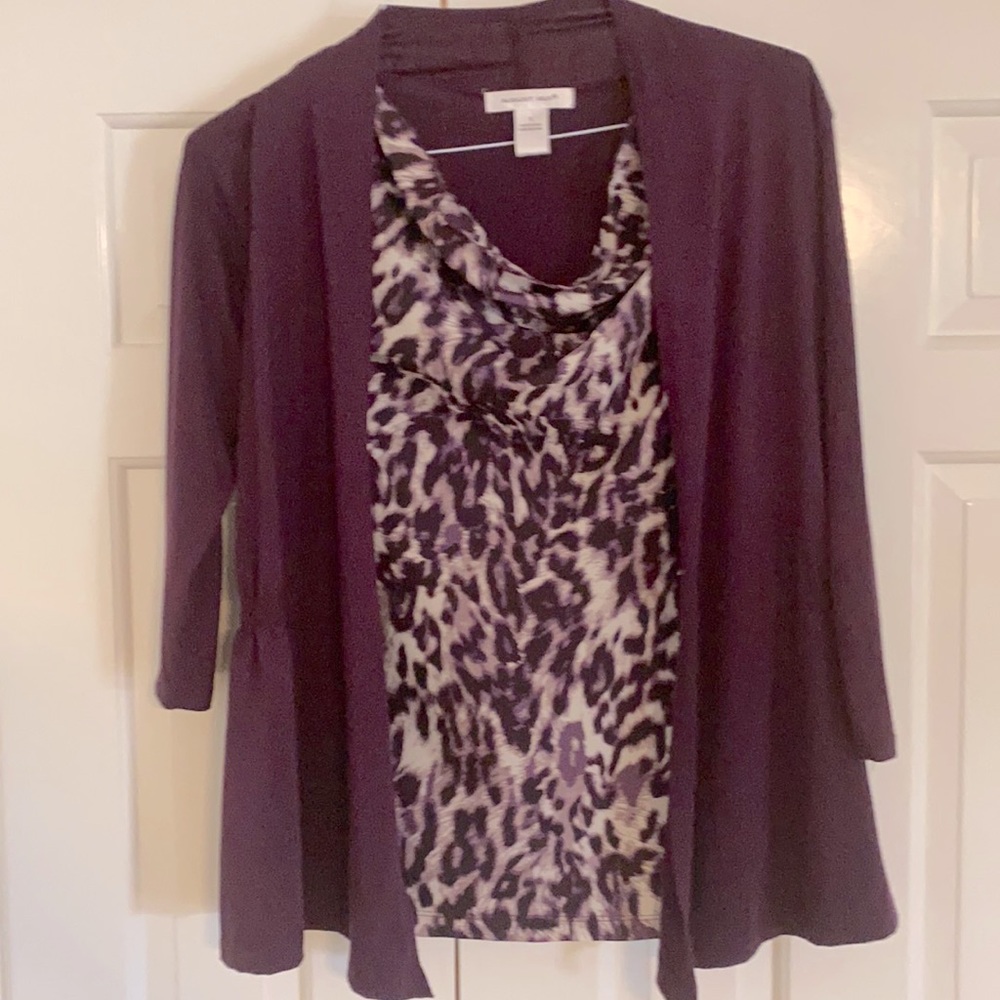 SALE $7 Women’s cardigan w/built in leopard print top. Size S August Silk brand.